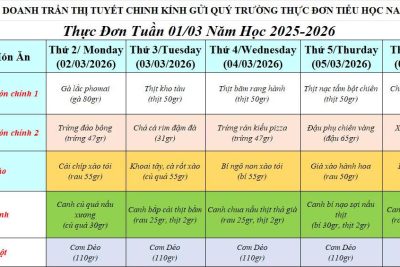 THỰC ĐƠN ĂN THÁNG 3 NĂM 2026